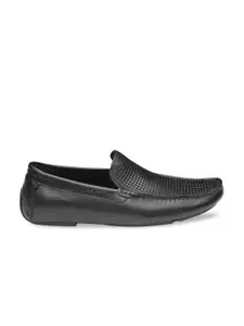 Kenneth Cole Men Black Textured Leather Formal Slip-Ons