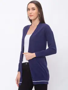 Globus Women Navy Blue Solid Open Front Cardigan Shrug
