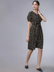 Tokyo Talkies Women Black & Beige Checked A-Line Dress