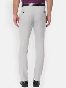 Louis Philippe Men Grey Slim Fit Solid Formal Trousers