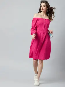 Athena Women Pink Self Design A-Line Dress