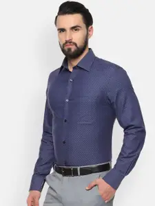 Louis Philippe Men Navy Blue Regular Fit Self Design Formal Shirt