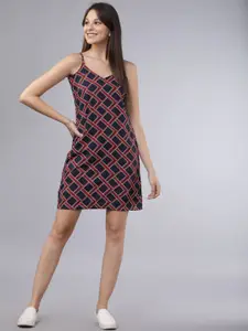 Tokyo Talkies Women Navy Blue & Red Printed Sheath Dress