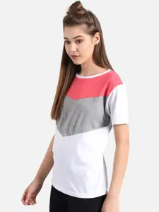 Kotty Women Pink & Grey Solid Round Neck T-shirt