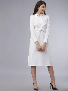 Tokyo Talkies Women White Striped Shirt Dress