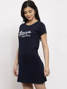 Claura Women Navy Blue Printed Sleep Shirt