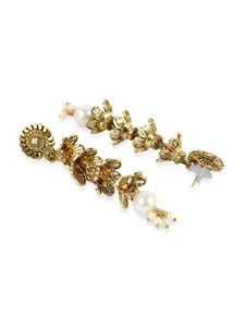 ANIKAS CREATION Gold-Plated & White Classic Drop Earrings