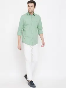 Crimsoune Club Men Sea Green Standard Slim Fit Printed Casual Shirt