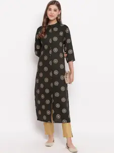 Vbuyz Women Green Foil Print Straight Kurta