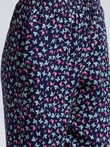 DRAPE IN VOGUE Women Navy Blue & Pink Butterfly Printed Lounge Pants