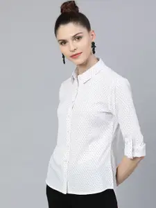 STREET 9 Women White Regular Fit Printed Casual Shirt