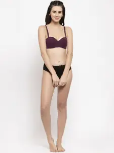 Quttos Burgundy Solid Underwired Lightly Padded Balconette Bra QT-BR-4006-WN-30B