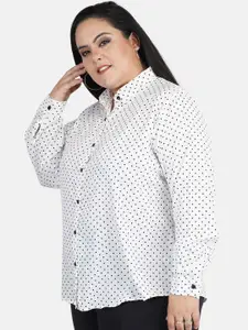 Indietoga Women's Plus Size White & Black Printed Slim Fit Formal Shirt