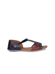 Bata Women Navy Blue & Brown Colourblocked PU Open Toe Flats