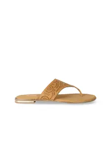 Bata Women Tan Brown Laser Cut PU Open Toe Flats