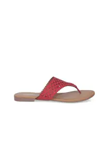 Bata Women Red Textured PU Open Toe Flats