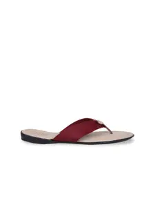 Bata comfit Women Maroon Solid Fabric Open Toe Flats
