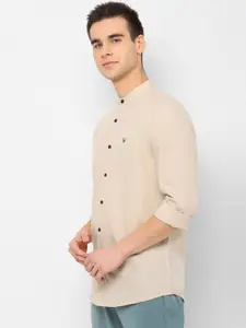 Allen Solly Men Cream-Coloured Slim Fit Solid Casual Shirt