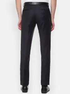 Van Heusen Men Navy Blue Slim Fit Self Checked Woolen Formal Trousers