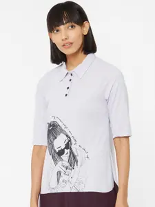 Soie Women Grey & Burgundy Printed Nightdress