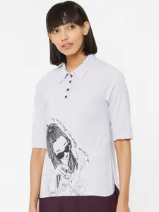 Soie Women Grey Printed Knee-Length Sleep Shirt