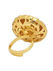 Voylla Gold-Plated Red & White Kundan-Studded Sangemarmar Floral Motifs Finger Ring