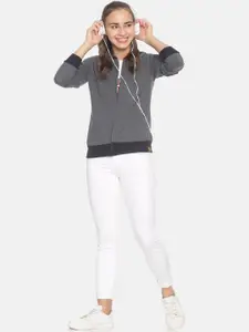 Campus Sutra Women Charcoal Grey Solid Sweatshirt