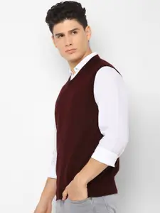 Allen Solly Men Maroon Solid Sweater Vest