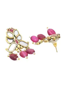 Voylla Red & Pink Gold-Plated Oxidised Enamelled Geometric Studs