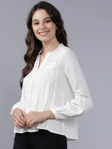 Tokyo Talkies Women Off-White Solid Shirt Style Top