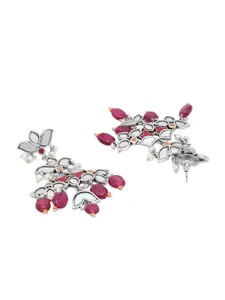 Voylla Silver-Plated & Red Floral Drop Earrings