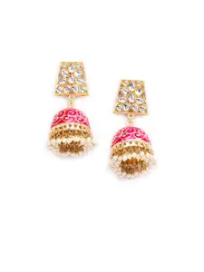 Sukkhi Pink & Gold-Plated Meenakari Dome Shaped Jhumkas
