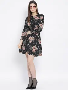 Oxolloxo Women Black Printed Fit and Flare Dress