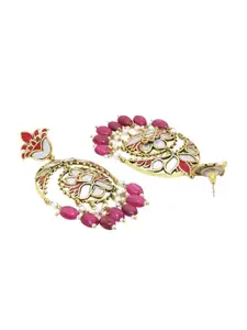 Voylla Gold-Plated & Pink Oxidised Classic Drop Earrings