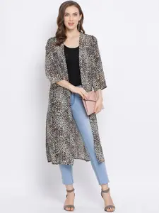 Oxolloxo Women Brown & Black Animal Printed Open Front Shrug