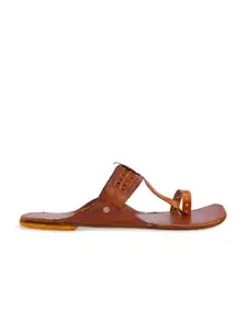 DESI COLOUR Women Tan Solid Leather One Toe Flats