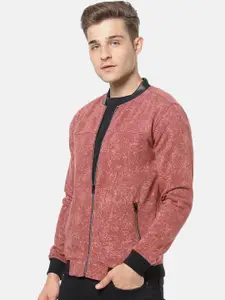 Campus Sutra Men Rust Red Solid Windcheater Bomber