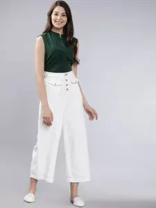 Tokyo Talkies Women Green Solid Pleated Top
