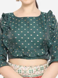 PURVAJA Women White & Green Printed Semi-Stitched Lehenga & Unstitched Blouse with Dupatta