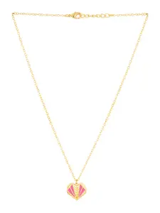 Voylla Gold-Plated & Pink Enameled Filgree Heart-Shaped Pendant With Chain