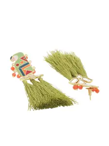 Voylla Gold-Toned & Green Contemporary Drop Earrings