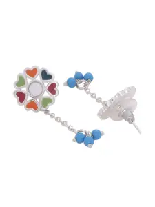 Voylla Silver-Toned & Blue Geometric Drop Earrings