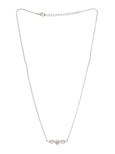 Voylla Women Silver-Plated CZ-Studded Love Knots Three Hearts Pendant with Chain
