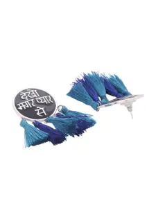 Voylla Silver-Plated & Blue Contemporary Drop Earrings