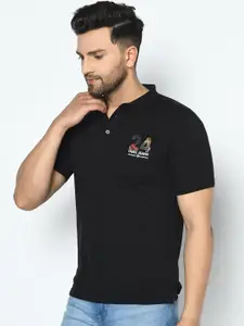 Duke Men Black Printed Polo Collar T-shirt