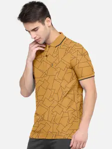 BULLMER Men Mustard Checked Polo Collar T-shirt