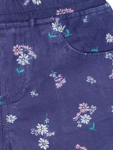 KiddoPanti Girls Navy Blue Printed Regular Fit Regular Shorts