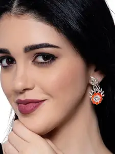 ANIKAS CREATION Red & White Silver Plated Handcrafted Contemporary Studs