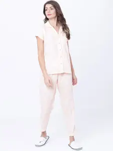 Tokyo Talkies Women Peach & White Printed Sleep Shirt
