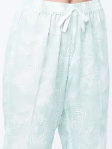 Tokyo Talkies Women Blue & White Printed Lounge Pants